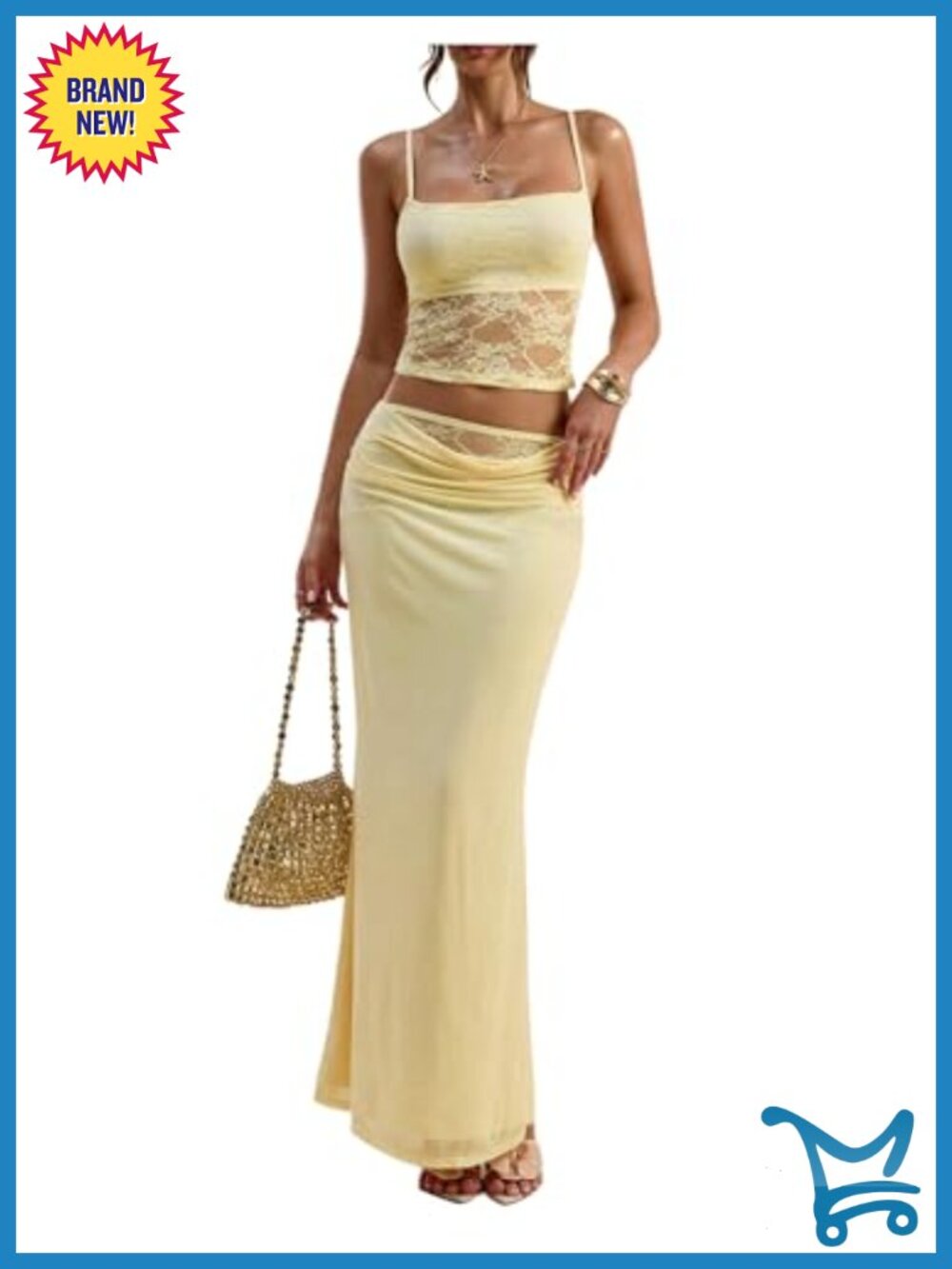 2 Piece Sheer Lace Cami Top and Maxi Skirt Set Sleeveless Open Back